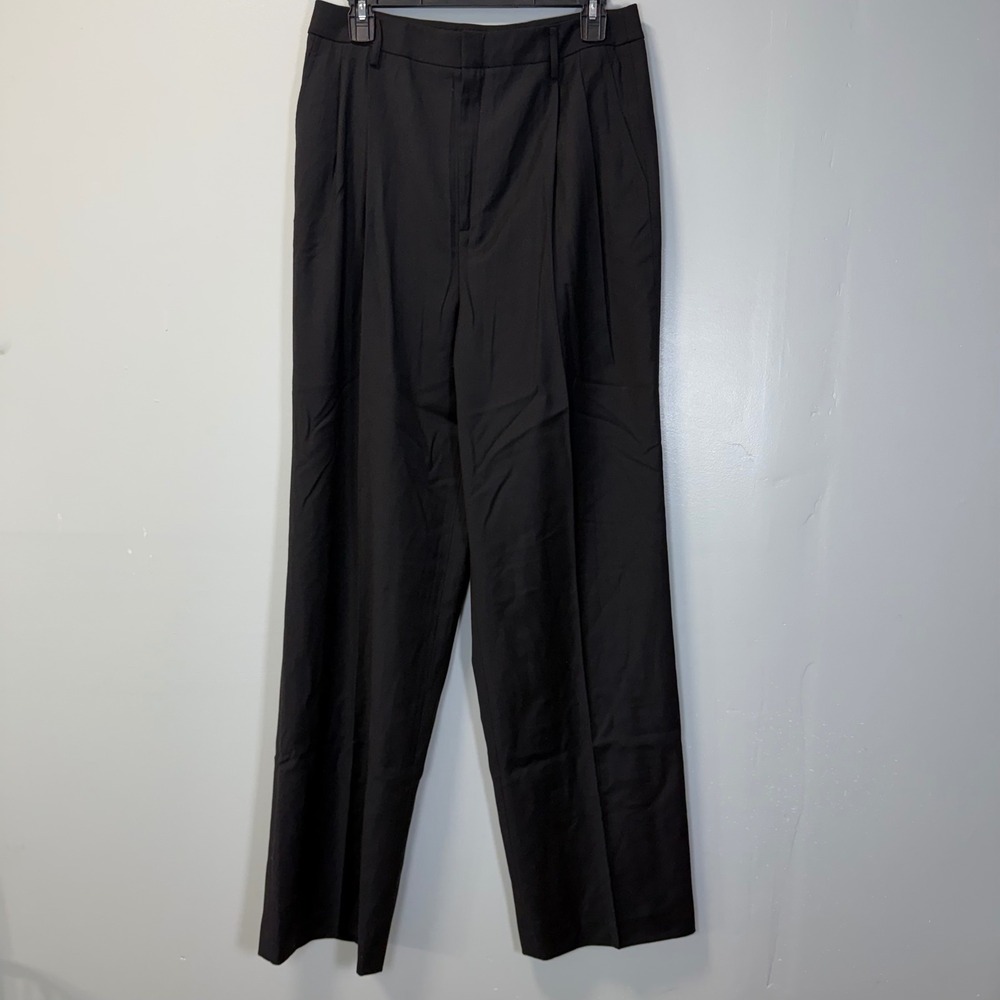 Ellen Tracy Black Wool Blend Wide Leg Pleated Trousers Size 10 TEMU5474 NWT